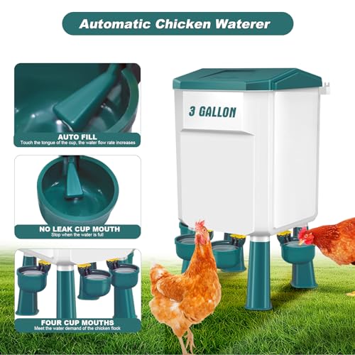 Auto No Waste Chicken Feeder and Waterer Set 3 Gallon/26.4 Pounds | Sturdy & Durable Chick Feeder and Waterer Set, Poultry Feeder Large for Hens/Ducks/Poultry - color: Blue
