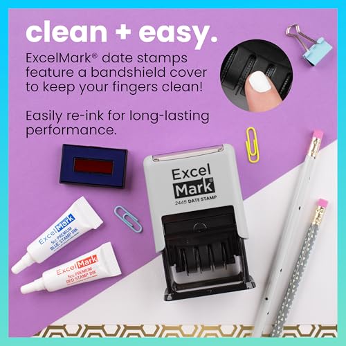 ExcelMark 2445 Date Stamp with Text - Blue and Red Ink (Gray Mount, Approved) - color: Gray Mount, size: Approved