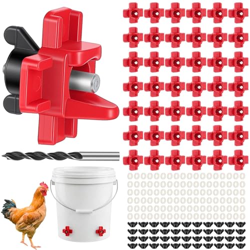 Tanlade 100 Pack Chicken Water Nipples Horizontal Automatic Chicken Waterer Nipples with Drill Bits, Gaskets & Wing Nuts for Chicks, Ducks, Quails, Hens & Poultry Coop Farm Use