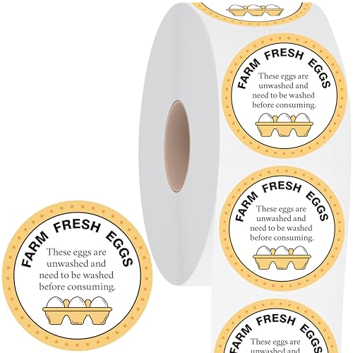 Farm Fresh Eggs Labels, 2 Inch Round Egg Stickers Self Adhesive Egg Packaging Stickers for Chicken, Quail, 600PCS Per Roll