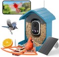 Smart Bird Feeder with Camera Solar Powered for Outside Birdhouse with Camere, AI Identify Birds Species, FHD Live Video, Instant Arrival Alerts, Ideal Gift for Family or Bird Lovers (Azure Blue)