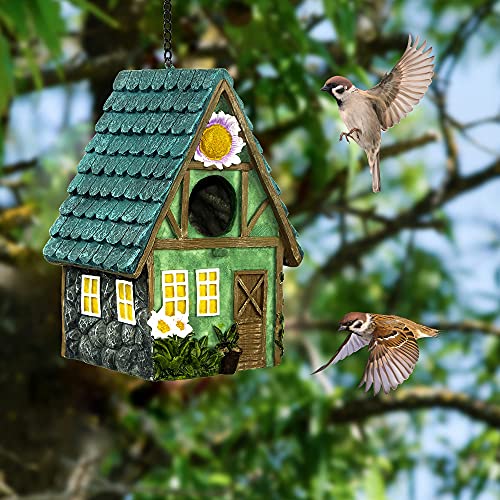 Bird Houses for Outside, Resin Bird House with Hang Chain, Decorative Bird Cage, Outdoor Garden Decor for Hummingbird, Bluebird, Cardinal and Other Bird