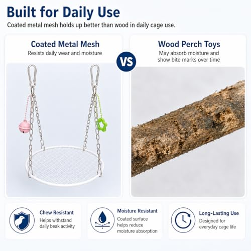 Bird Swing for Parakeets – Durable Stainless Steel Hanging Bird Perch Toy, Fits Bird Cages, Compatible with Budgies, Lovebirds, Cockatiels (Round S) - size: Round S