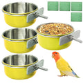 4 Pcs Parrot Feeding Dish Cups,Stainless Steel Bird Food Water Bowls | Parrot Cage Feeder with Clamp Holder Small Bird Feeding Cup for Parakeet Cockatiels Conure Budgies Chinchilla Small Animal - size: 4pcs Yellow