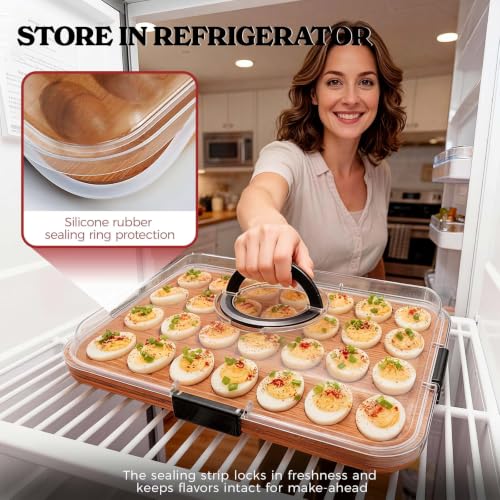 Deviled Egg Containers with Lid, Acacia Wooden Base with 28 Slots | Portable Deviled Egg Platter Carrier Holder Trays, Elegant appearance, Strong Durability, for Party and Home Kitchen - color: Black