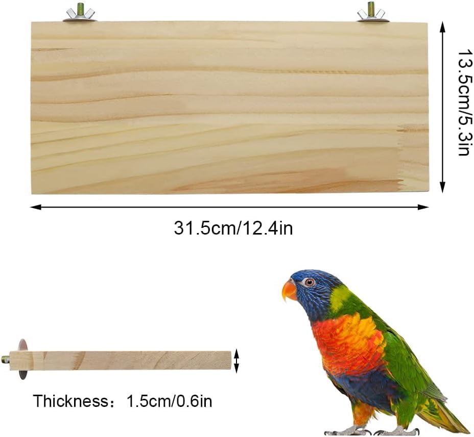 Litewoo Parrot Bird Wood Perch Platform Large Stand Shelf for Budgie, 2PC | Natural wood, sturdy flat bird perch shelf, for small-medium birds/parakeet/cockatiel/conure, easy install & adjustable - size: 2PC