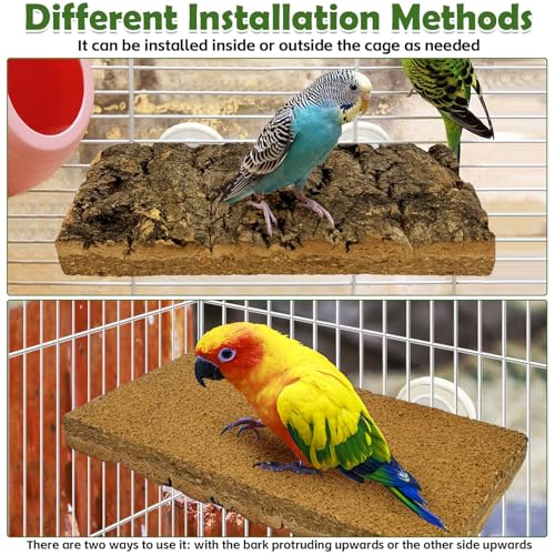 kathson 4Pcs Natural Cork Bird Perch Stand Platform Small Birds Thicken Wooden Rectangle Stand Perch Parakeet Chewing Toy Cage Accessories for Lovebirds Cockatiels Conures(Double Screw, 0.8 in Thick) - color: Side view style 4PCS, size: 3.9 x 7.9 x 0.8 in