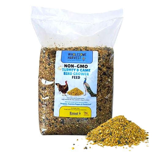 Non-GMO 10 lb Turkey Feed - Natural Peacock, Game Bird & Bird Feed, 24% High Protein Complete Food with Essential Oils, Herbs, Vitamins & Probiotics Formula for Healthy Flock Growth - size: 10 Pound (Pack of 1)