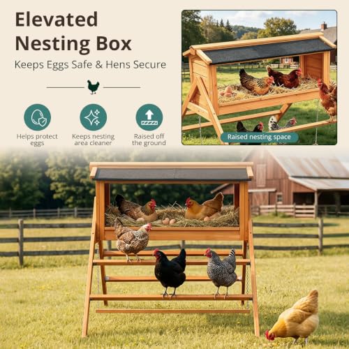 Yafylly Chicken Roosting Bar with Nesting Box, Waterproof Roof, Perches, Ladder & Adjustable Swing, 3-in-1 Chicken Perch Set for Coop, Indoor Outdoor Playground Accessories for 5-8 Chickens
