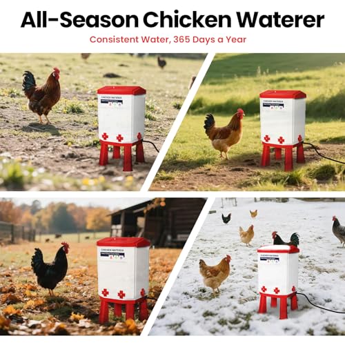 3.2 Gallon Heated Chicken Waterer with 4 Nipple Drinkers - Adjustable Height, BPA-Free, Freeze-Proof, 110V Electric, Suitable for Chickens, Ducks, Geese & Quails,12L (2)