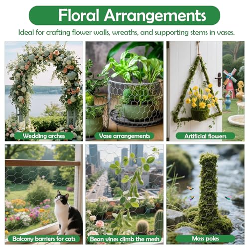 Floral Chicken Wire for Craft, 15.7 Inch x 75 FT Lightweight Galvanized Hexagonal Chicken Wire Netting, Silver Chicken Wire Fence for Garden Poultry Chicken Wire Mesh with Gloves, Wire Ties, Plier - size: 15.7 Inch x 75 FT