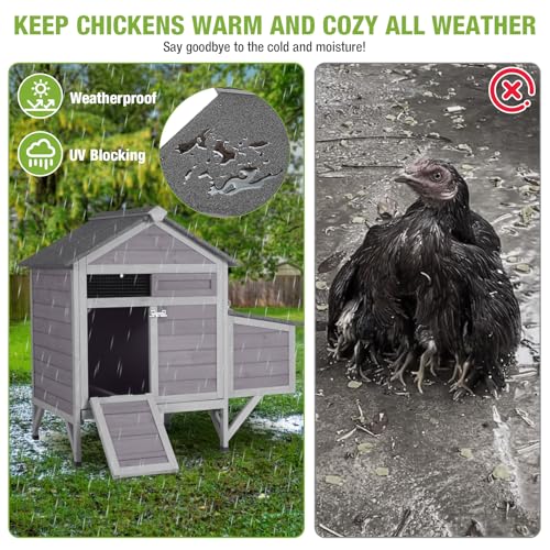 GUTINNEEN Outdoor Chicken Coop with Nesting Box, Weatherproof Hen House with Leakproof Pull-Out Tray, Oenable Roof, Poultry Coops for Chickens, Duck & Quail