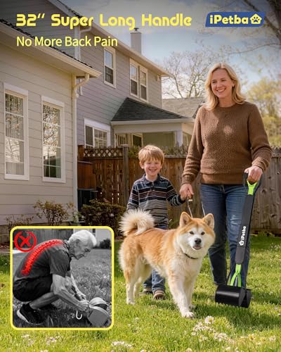 Large Dog Pooper Scooper for Yard, 32 inch Long Handle, 2-Pack - color: 2-Pack Green & Yellow