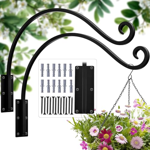 Heavy Duty 22 Inch Plant Hangers Bracket Outdoor 2 Pack Bird Feeder Hanger | 80LBS Capacity, Rust-Proof Metal Wall Hook, Enhanced 6-Hole Base, For Hanging Plants, Bird Feeder, Wind Chime, Flower Baskets - size: 22in-2Pack
