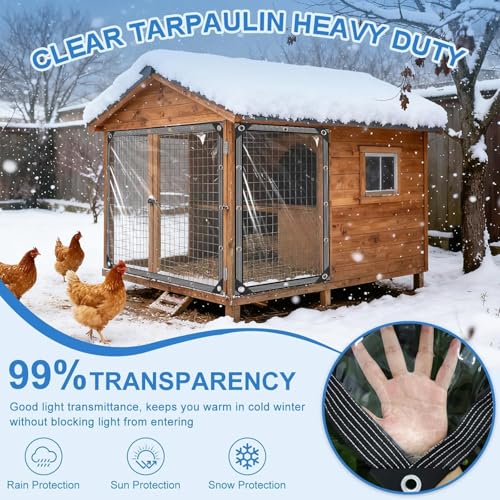 Clear Tarps Heavy Duty Waterproof - 7x12ft Clear Tarps with Grommets - 14mil Thickened Transparent Plastic Vinyl Tarp for Patio Porches Greenhouse Chicken Coop Cover, with Fixed Accessories - size: 7x12ft(210*360cm)
