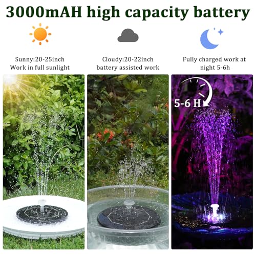 AISITIN 3,5W LED Solar Fountain Pump for Outdoor with 3000mAh Battery | Solar Bird Bath Fountain with Different Spray Effects,with Crystal Ball, Solar Powered Water Pump for Outdoor Garden, Pond - color: Black Led