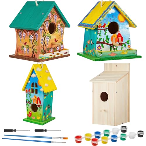 Liliful 4 Pack Bird House Kits for Kids, Wooden DIY Birdhouse Kit to Build and Paint, Birdhouse Craft Kit, Classroom Arts and Crafts Gift for Kids Ages 4-8 8-12 Boys Girls (Holiday Style) - color: Holiday Style