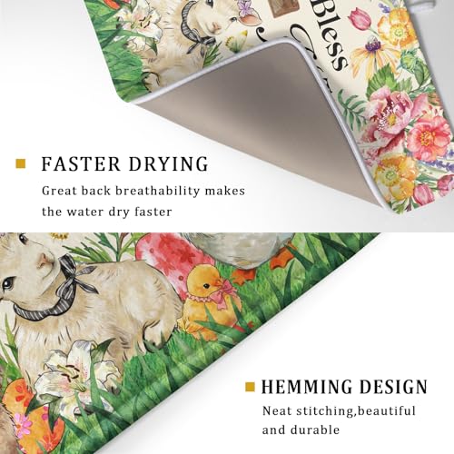 Easter Farmhouse Dish Drying Mat Funny Animal Microfiber Dish Pad for Kitchen Counter Large 18 X24 In - color: Colorful Farmhouse Animal, size: 24" x 18"