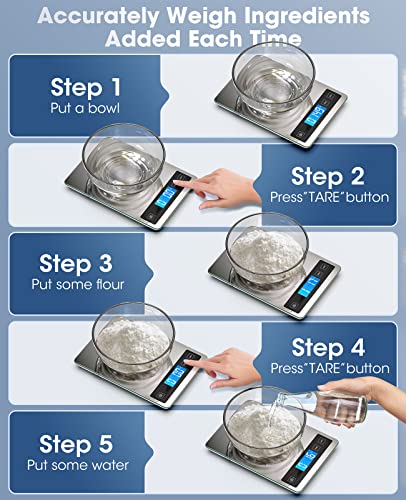 Food Scale 22lb Digital Kitchen Scale for Cooking Baking | 1g/0.1oz Precise Graduation, Backlit LCD, Tare Function, Weight Grams and oz, Easy Clean Stainless Steel and Tempered Glass - color: Silver