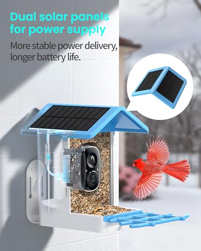 G11 Smart Bird Feeder with Camera, 2.5K, AI Bird ID, 5W Solar, Blue | AI identifies 16,000+ species; 170-degree view, dual night vision, 5000mAh battery, IP65 and 2.4GHz WiFi. - color: Blue