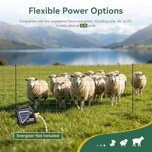 Electric Fence Netting, 49.6" H x 164' L, Portable Livestock Net Fencing with Double-Spike Posts, Movable Mesh for Goats, Sheep, Hogs, Deer & Dogs, Predator Control for Backyard, Farm & Homestead