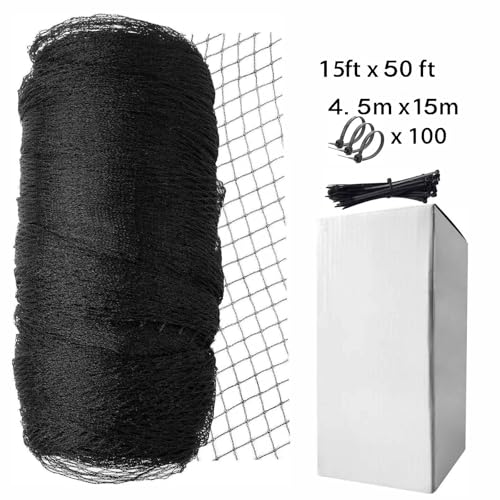 Garden Netting, 15ft x 50ft Black Bird Netting Heavy Duty,Rabbit,Squirrels,Anti Birds,Larger Bees,Deer,Chicken,Cardinals，Animal Fencing for Fruit Tree & Vegetable Garden - size: 15ft x 50ft