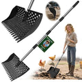 12" 2-in-1 Chicken Poop Scooper & Rake (US Patent No. D1124534), 3-Shape Sifting Holes Chicken Coop Rake, Stainless Steel Handle (20–61") - Litter Scoop Sand & Sifting Shovel (Black) - color: Black