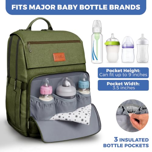 Baby Diaper Bag Backpack - Large Bag for Boys & Girls, Waterproof Diaper Backpack - Baby Shower Gifts for Boys - Toddler Diaper Bag with Changing Pad - Large Capacity, Wide Opening Easy Access - color: E. Army Green, style: Classic
