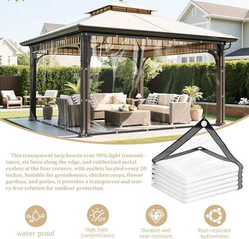 Heavy Duty Clear Tarp 4x6ft Thickened 14Mil Waterproof Clear Tarps with Grommets Tear Resistant PVC Vinyl Reinforced Edges for Greenhouse Patio Garden Pavilion Chicken Porch Outdoor Chicken Coop - size: 4×6ft-14Mil(1.2×1.8m)