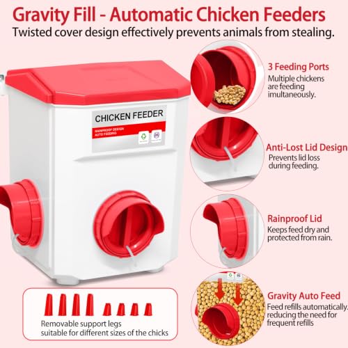 Chicken Feeder and Waterer Set, Chicken Coop Accessories with Hanging Chicken Feeder and Hanging Chicken Waterer Kit No Waste, 3 Gallon/26 Pounds, Red - color: Red, size: 12KG