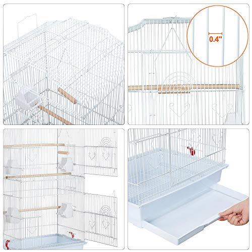 Yaheetech 41'' Open Top Medium Size Quaker Parrot Bird Cage Cockatiel Indian Ring Neck Sun Parakeet Green Cheek Conures Lovebird Budgie Canary Finch Parrotlet Bird Cage, White - color: White