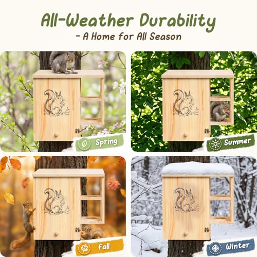 Large Squirrel House for Outside, Wooden Squirrel Nesting Box | Solid Pine Den Box, Predator Guard & Easy-Clean Front Door, Enhanced Protection, Backyard Habitat Shelter for Outdoor Winter - size: Large