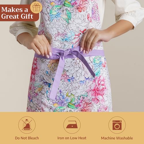 Maison d' Hermine Aprons for women with Pocket 100% Cotton (27.50"x31.50") | Adjustable Neck Strap & long ties Apron Men Chef Wedding Cooking Gardening Server Maid - color: 046 - Floral Love