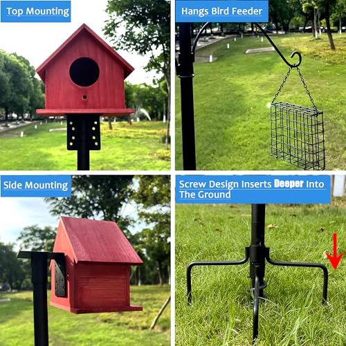 Bird Feeder Pole Squirrel-Proof, 93 Inch Heavy Duty Bluebird House Pole Kit for Outdoor Garden, Feeder Stand Adjustable with 5-Prongs Base for Hanging Plants, Bird Feeders (Shape 1)
