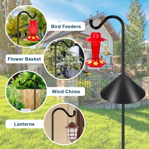 Gtongoko Bird Feeder Pole Squirrel Proof 92 Inch Shepherds Hook for Outdoor with Squirrel Baffles Adjustable Heavy Duty with 7 Prongs Base for Hanging Plants, Bird Feeders, Black - size: 92 Inch with Baffle