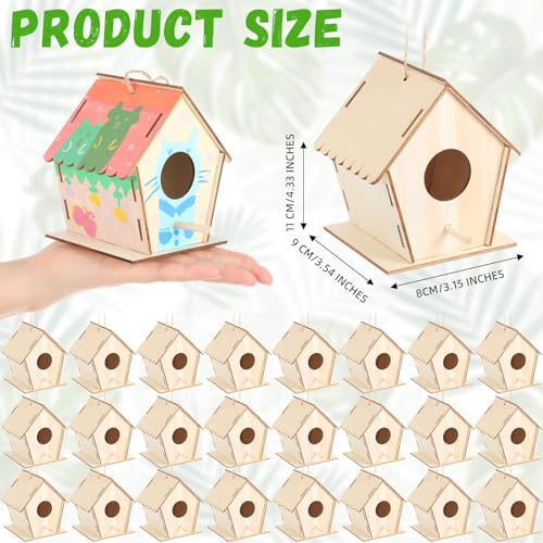 DoubleFill 36 Pack 4.3" Wooden Bird Houses Bulk for Kids with Front Perch Peg, DIY Kid Art Craft Outdoor Birdhouse Kit Unfinished Hanging Birdhouse Class Activity for Girls Boys to Build and Paint