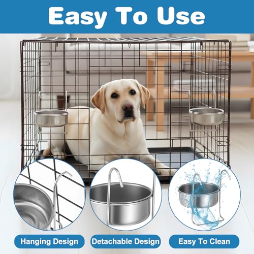8 Pcs Stainless Steel Hanging Pet Bowl, 10 oz Kennel Food and Water Dish Feeder Coop Cup with Hook for Dog Crate, Cat, Rabbit Birds Chicken Cage No Spill