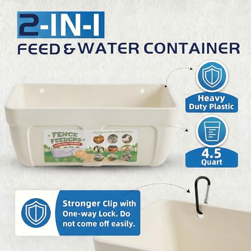 Hanging Chicken Feeder Waterer Heavy Duty BPA-Free Plastic Feed Trough, Fence Mount Livestock Feeding Bucket, Backyard Poultry Farm Supplies for Duck, Turkey, Goat, Sheep, 2 Pack, White - color: White
