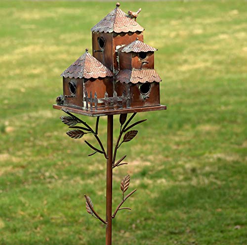 Large Copper Colored Multi-Birdhouse Stakes, Room for 4 Bird Families in Each (Cube Homes with Pyramid Roofs) - style: Cube Homes with Pyramid Roofs