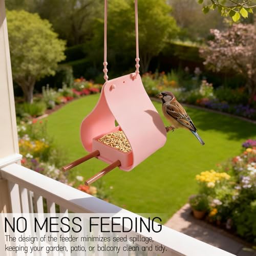 Hanging Bird Feeder with Wooden Perches, No Mess Silicone Feeding, Adjustable Strap for Parrots and Wild Birds, for Garden, Patio, and Balcony Decor (Blue) - color: Blue