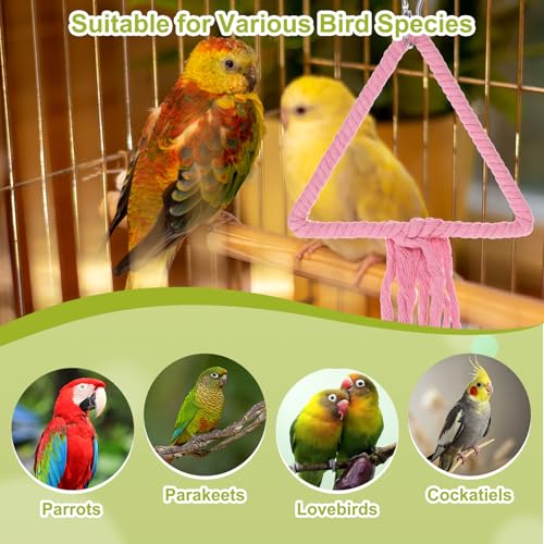 Bird Rope Perch Swing, Rope Triangular Lifting Ring Perch Standing Pole Accessory Climbing Swing Paw Grinding 12 Inch, (White) Intended for Parrot/Parakeet/Budgies/Cockatiels - color: White