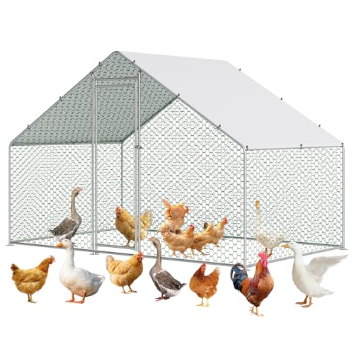 Large Metal Chicken Coop, Large Chicken Pen, Chicken Runs for Yard with Waterproof and Anti-UV Cover, Duck Rabbit House Outdoor (9.8'L x 6.5'W x 6.5'H) - size: 118.1"L x 77.2"W x 78.4"H