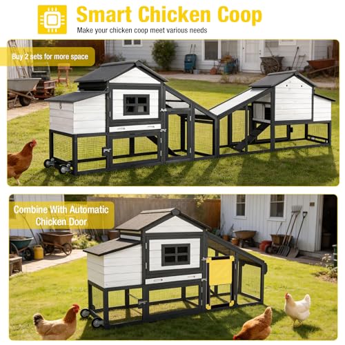 Aivituvin Mobile Chicken Coop with Wheels for 2-4 Chickens, Backyard Expandable Chicken House Duck Cage with Run, 2 Nesting Boxes, Easy Clean Pull-Out Tray, Leak-Resistant Asphalt Roof, 72.3"(Black) - color: Black, size: 72.3"L x 26.0"W x 39.4"H