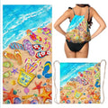 Flip Flops Beach Towel Bag 2 in 1 Colorful Summer Pool Blanket Convertible Drawstring Bag - color: Flip Flops Colorful