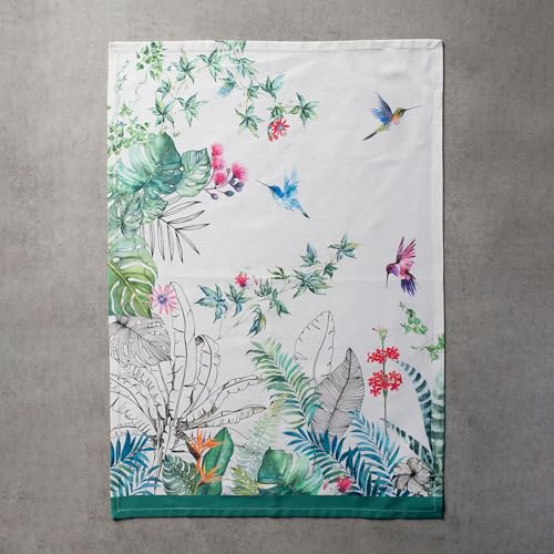 Maison d' Hermine Kitchen Towels Set of 3 Reusable 100% Cotton 27.50" x 20" | Cloth Tea Dish Towels Absorbent with Hanging Loop for Kitchen Dining Party Wedding Hotel Home Spring Summer - Tropiques - color: 025 - Tropiques