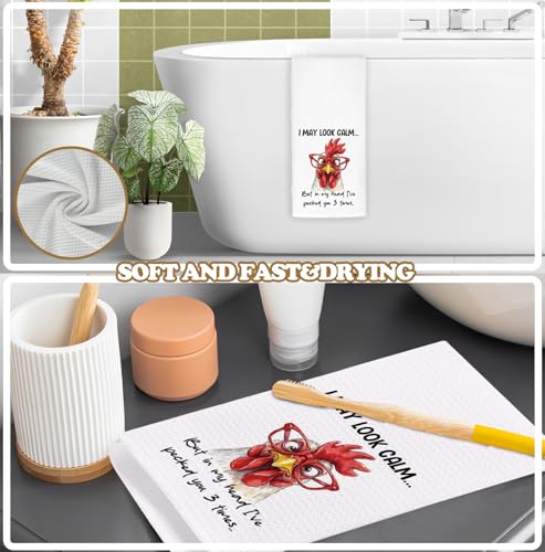 Chicken Kitchen Towel Decorative,I May Look Calm... Funny Chickens Gifts Dish Towels,Chicken Lover Gifts Hand Towels Drying Cloth for Kitchen Bathroom Decor,16x24 Inch - color: Funny-chicken
