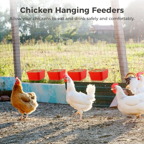 20 Pcs Cage Cups 16 oz Chicken Feeder Waterer Birds Feeders Hanging Bunny Cage Feeder Chicken Water Bowl Feeding Seed Bowl for Pet Parrot Rooster Parakeet Gamefowl Poultry Pigeon Wire Cage - color: red