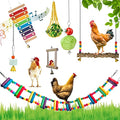 FANFX 7 Packs Chicken Toys Set, Chicken Xylophone Toys for Hens, Chicken Bridge Swing Toys, Chicken Mirror Toys,Chicken Pecking Toys and Vegetable Hanging Feeder for Chicken Coop