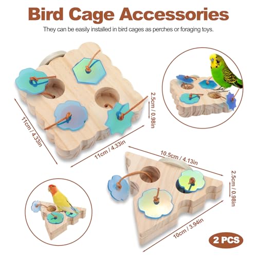 ASTIMESA 2 Packs Triangle & Square Parrot Foraging Feeder, Wooden Bird Enrichment Plaything Stand, Interactive Foraging Plaything for Birds Parakeet Pet Budgie Cockatiel Cage Feeding (Wooden)