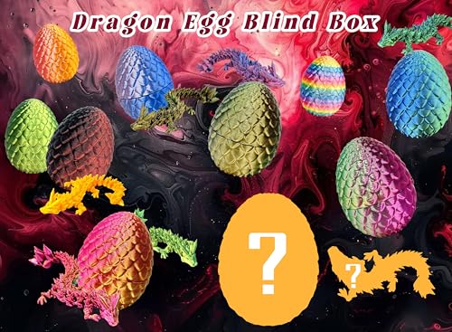 12PCS 3D Printed Dragon Eggs with Articulated Crystal Dragons Inside | Mystery Egg Surprises, Flexible dragons, Easter Basket Stuffers, Party Favors, Classroom Rewards, Gifts, Random Colors - color: Rainbow Dragon Eggs